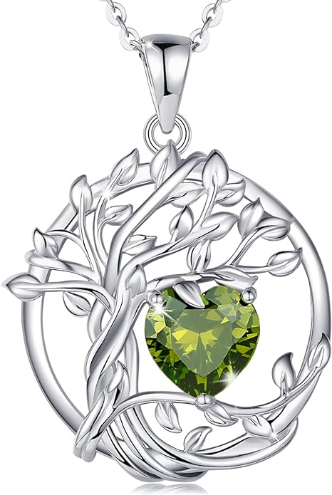 FANCIME Tree of life Birthstone necklace Sterling Silver Pendant Birthstone Necklace Gemstone Anniversary Birthday Jewelry Christmas Gifts for Mom Her Wife