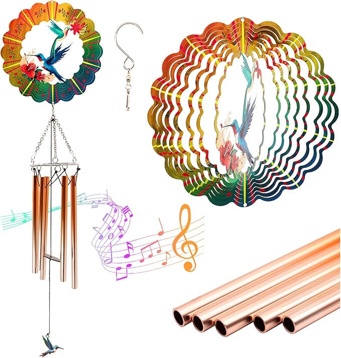 Wind Chimes with Hummingbird Wind Spinner, Mom Gifts for Christmas Grandma Mom Women Birthday Retirement Teacher, 31" Windchimes Outdoor Decor Hanging Mobile for Garden Porch Patio Backyard