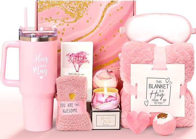 Gift Basket for Women, Best Birthday Gifts Set, Self Care Gift, Care Package, Get Well Soon Gift Box, Unique Ideas Spa Present Kit for Mom Girlfriend Her Sister Wife Friends Woman (Rose)
