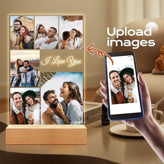 Personalized Anniversary Couple Gifts for Him & Her, Custom Picture Frames with Photo, Personalized Photo Frame with Night Light, Personalized Christmas Birthday Gifts for Women & Men