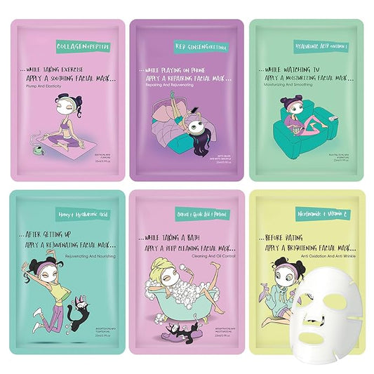 Face Masks Skincare Set for Girl,Moisturizing Collagen Facial Masks for Women Home Spa,Hyaluronic Acid Face Mask for All Skin Types,Day Night Facial Mask Hydrating,Deep Cleaning,Oil Contral(6Pack)