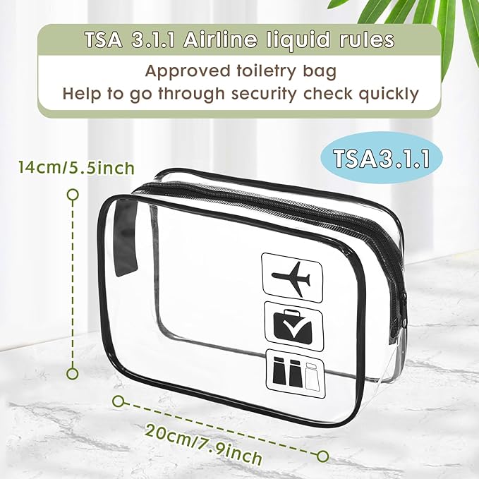 TSA Approved Clear Travel Toiletry Bag, Makeup Cosmetic Bag for Women Men 20 Packs (Black)
