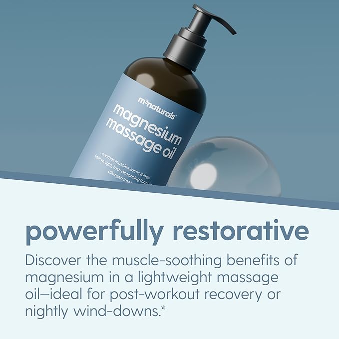 Magnesium Massage Oil for Sore Muscles, Feet, Joints and Leg Cramps, Helps with Sleeping and Post-Workout Recovery, for Sensitive Skin, 8 fl oz by M3 Naturals