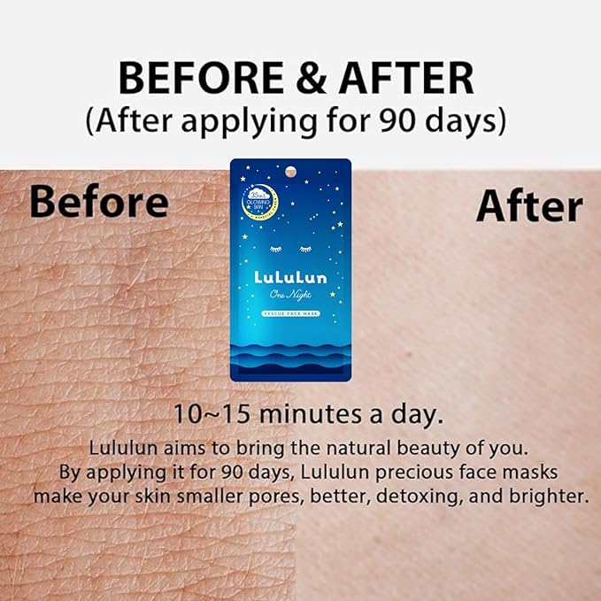 Lululun 5 Sheet INSTANT Skin Care Face Mask for Women & Men, Hydrating Face Masks Skincare with Lavender Extract, Vitamin E& Butylene Glycol, Organic Face Mask & Sheet Mask in Japan, ONE NIGHT - CLEAR