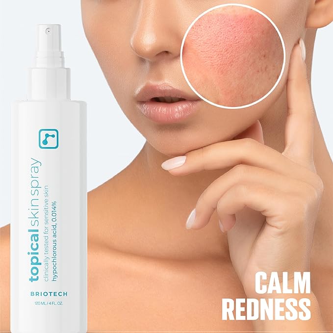 BRIOTECH Topical Skin Spray, Hypochlorous Acid Spray for Sensitive Skin, HOCl Facial Mist, Full Body Support Against Irritation, Calm Redness, Soothe Foot & Scalp, 4 oz (2 Pack)