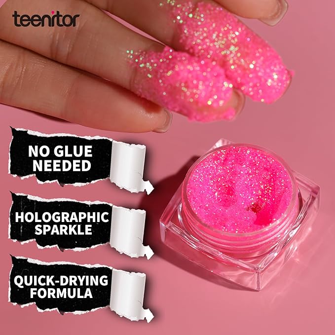 Teenitor Face Glitter, Pink Body Glitter Gel, Holographic Glitter for Face and Body, Hair, Gel Glitter Makeup for Festival Party Cheer Glitter