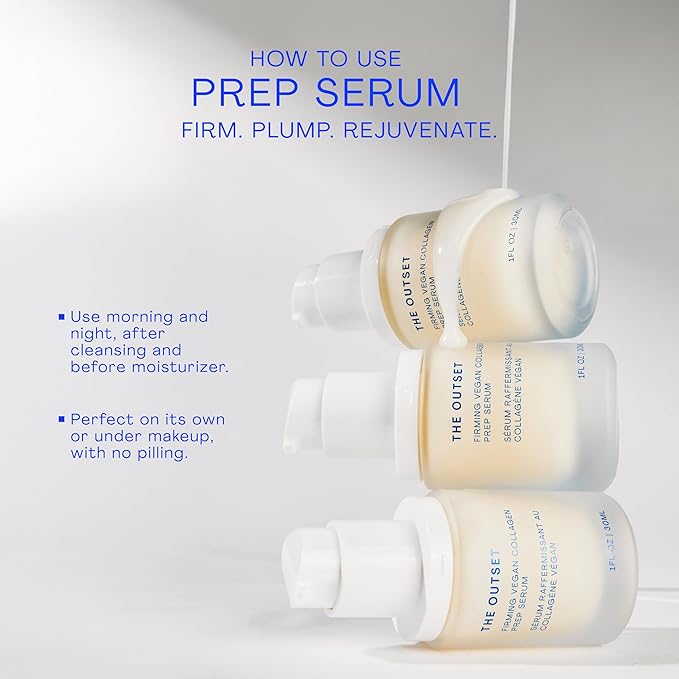 The Outset Firming Vegan Collagen Prep Serum - Gentle, Fragrance Free Multi-Benefit Serum - Hydrating, Brightening, Plumping and Anti-Aging - Clean, Vegan, Gluten Free - All Skin Types - 1 fl oz