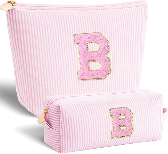 Bridesmaid Gifts Wedding Day - Bridal Shower Gifts,Maid of Honor Gifts,Initials Makeup Bag Set Cosmetic Bag - Pink,B