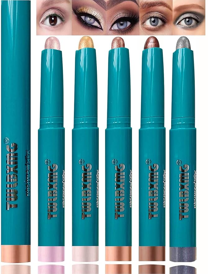 5 color set Eyeshadow Stick Eye Brightener Stick Eyeliner Pencil Cream Shimmer Glitter Women Eye Makeup Eye Shadow Sticks Pencil Highlighter Natural Waterproof Long Lasting