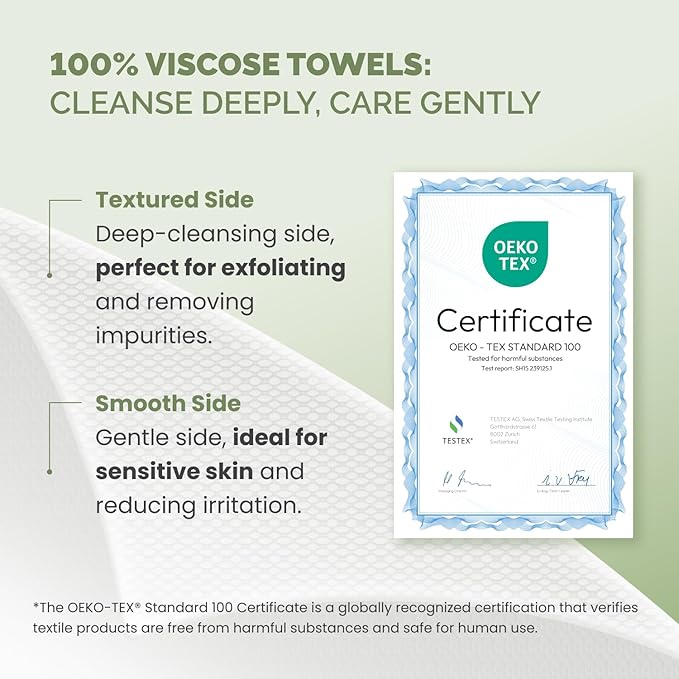 PLANTIFIQUE Disposable Face Towels XL 10"x12" - 100% Biodegradable Viscose Facial Towelettes for Women Skin Care - Face Cleaning Towel 50 Count