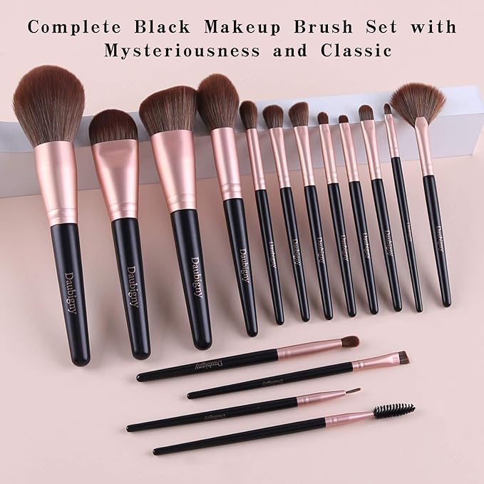 Makeup Brushes, Daubigny 16Pcs Premium Synthetic Makeup Brush Set with Professional Foundation Brushes Powder Concealers Eye shadows Blush Makeup Brush for Perfect Makeup (Black)