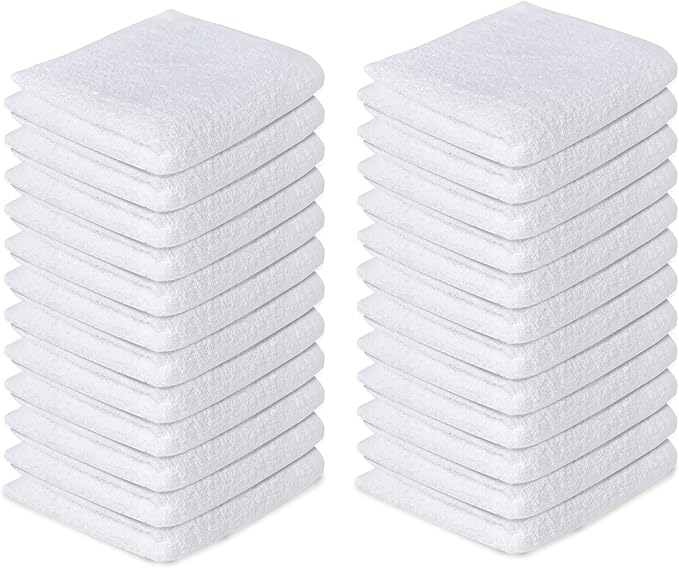 Softolle 100% Cotton Washcloths 24 Pack (12x12 Inches) Soft, Highly Absorbent Washcloth, Face Towels, Wash Cloths for Face, Ring Spun, Bulk Pack (Black/White)