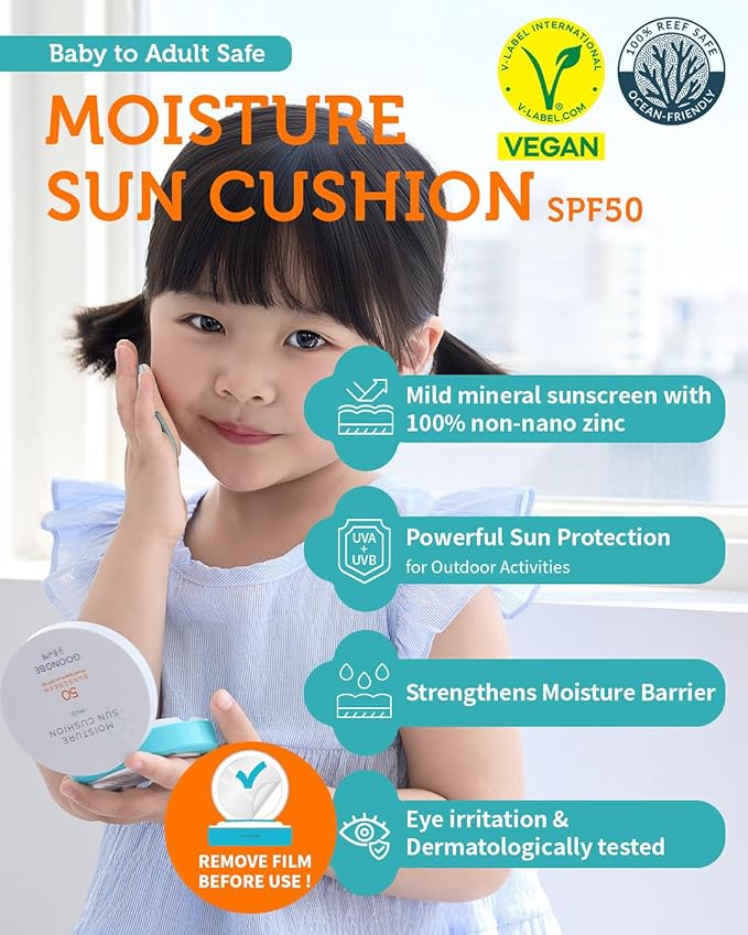 Sun Lotion SPF 40 & Moisture Sun Cushion SPF 50-100% Zinc Oxide Mineral Sunscreen - Vegan Reef-Safe for Babies Kids Adults - Korean Skincare, 2.82oz & Cushion 0.81oz
