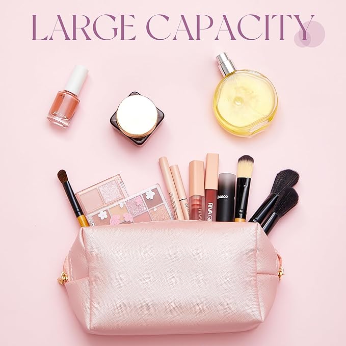 Kigeli 15 Pcs Aesthetic Makeup Bags PU Leather Cosmetic Pouches Waterproof Plain Toiletry Bags Makeup Pouches Bulk for Women Party Gift Travel Storage Organizer(Bright Color)