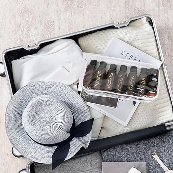 Cosywell Travel Bottles for Toiletries 10PCS Plastic Squeeze Bottles TSA Approved Travel Size Containers Leakproof Plastic Cream Jars Refillable Cream Lotion Travel Essential Toiletries