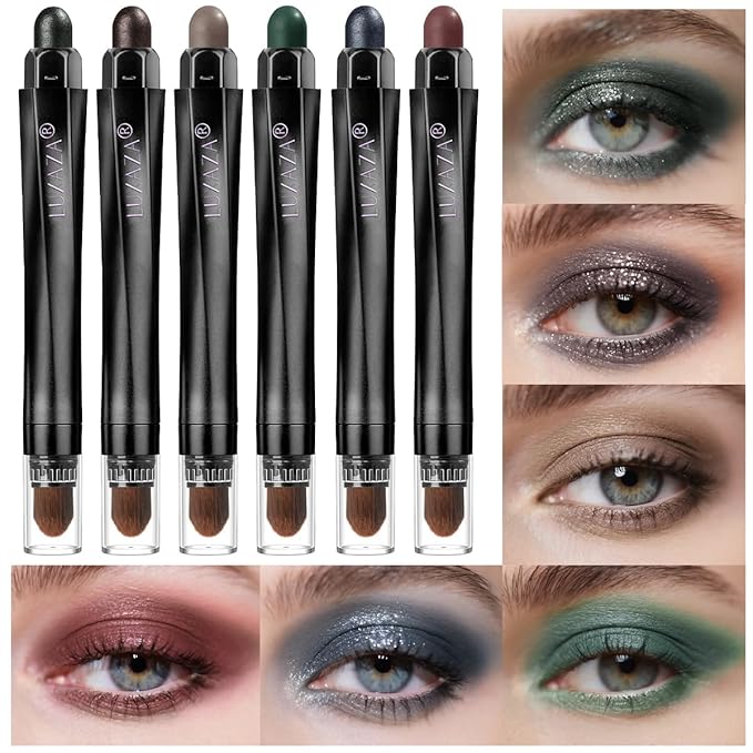 6PCS Green Eyeshadow Stick Makeup Sets, Crease-Proof Cream Shadow Pen,Metallic And Matte Shimmer Eye Shadow Pencil Crayon, A03-Smoky Green
