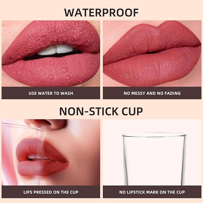 Brown Red Liquid Lipstick Matte Long Lasting Smudge-Proof, Non-Stick Cup, Transfer-Resistant Lip Color,Waterproof, Non-Transfer Formula (Graceful Glow)