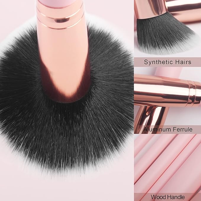 Real Perfection Makeup Brush Set 16 Pcs with 1 Eyebrow Razor Premium Synthetic Foundation Powder Concealers Eyeshadow Blush Makeup Brushes Make up Brushes Kit (Pink)