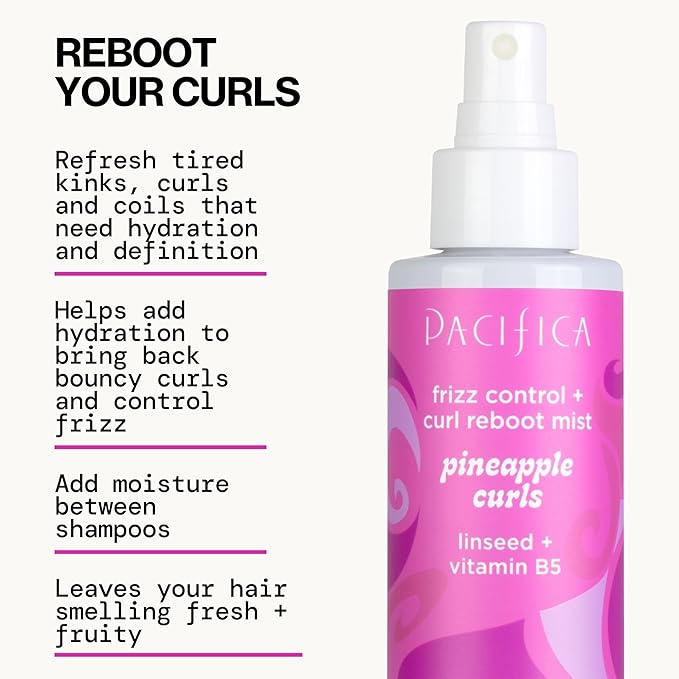 Pacifica Beauty Pineapple Curls Curl Cream & Refresher Mist Set for Curly & Coily Hair – Defining Cream + Day 2 Curl Refresh Spray, Enhances Definition, Tames Frizz, Vegan & Cruelty-Free