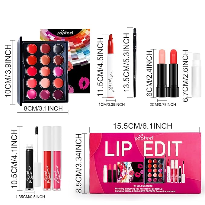 Lip Makeup Kits for Women, Lip Makeup Set for Beginners, Christmas Day Gifts for Women Girls, Lip Cosmetics Essential Bundle Include Lipstick Palette,Lip Brush