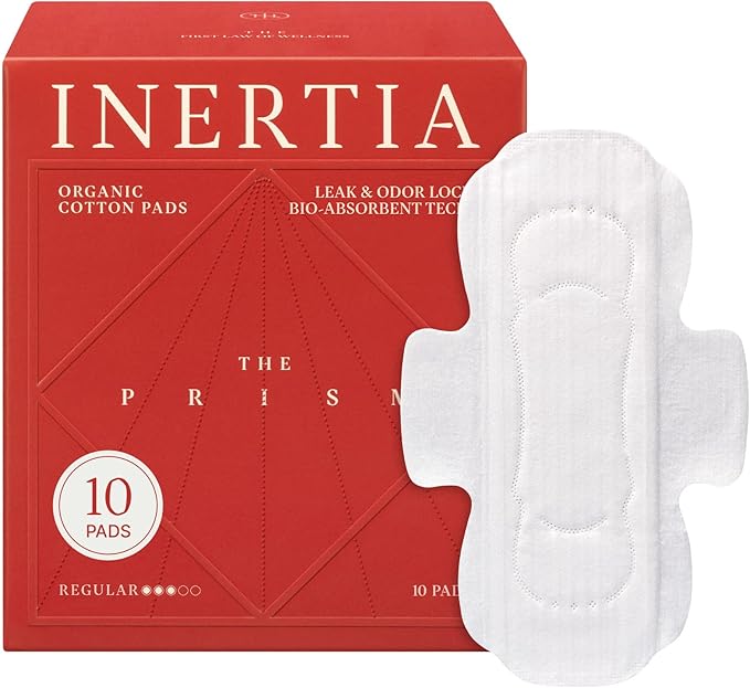 Truly Organic INERTIA Pads - The Prism with Wings for Women Regular Absorbency (10 Count) - The Best Absorbency, NO Petroleum-Based microplastic, Chlorine, or Fragrance. (Pack of 1)