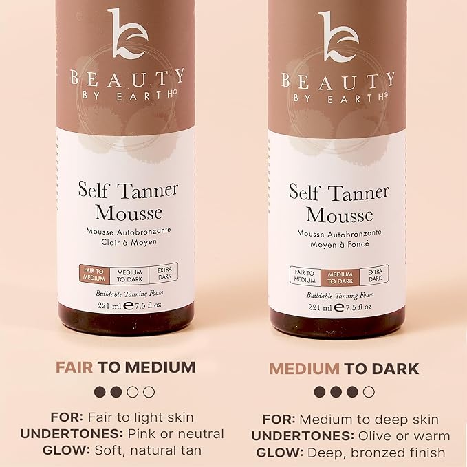 Self Tanner Mousse - USA Made with Natural & Organic Ingredients, Self Tanning Mousse for Dark Fake Tan, Sunless Tanner, Clear & Non Toxic Tanning Foam for Streak Free Finish & Natural Glow