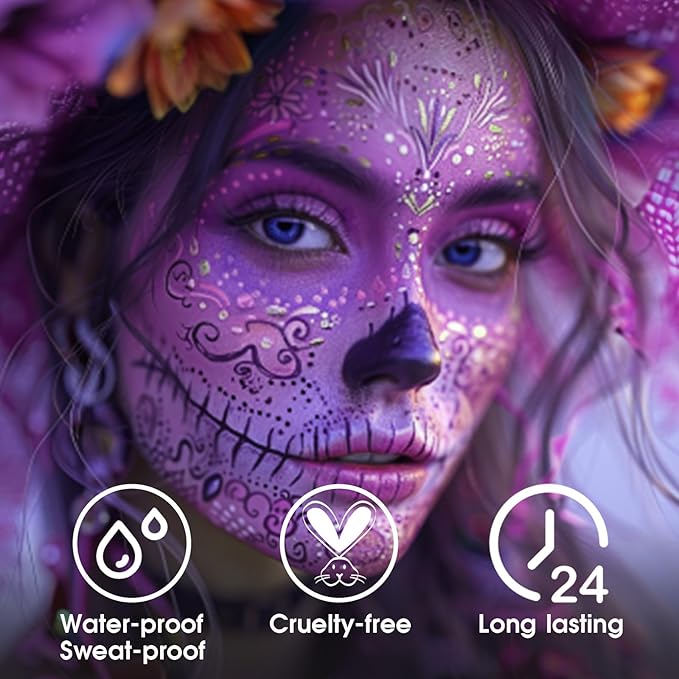 BADCOLOR Light Purple Face Paint Stick, Cream Lavender Periwinkle Eye Black, Sweatproof Waterproof for Sports Violet Lilac Halloween SFX Ursula Cosplay Costume Makeup