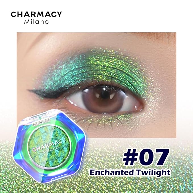 CHARMACY Multichrome Glitter Eyeshadow, Intense Pigmentation Chameleon Sparkling Eyeshadow, Bright Highlighter Duochrome Eye Make Up, Multi-Reflective Finishes Glitter Metallic Eye Makeup #07