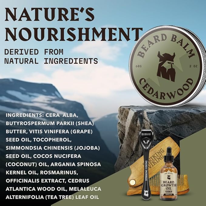 Striking Viking Beard Balm for Men - Leave in Beard Conditioner - Styling Balm Made with Naturally Derived Beard Butter, Argan & Jojoba Oils (2 Ounce (Pack of 1), Cedar Scent)