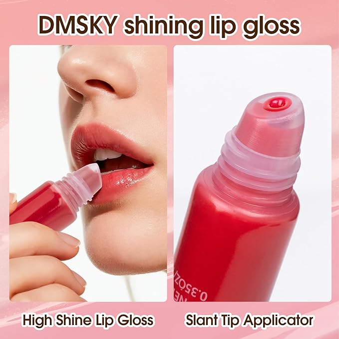 Dmsky 12 Pack Lip Gloss Set, 12 Colors Lip Oil for Dry Cracked Lips, Moisturizing Lip Balm Infused with Vitamin E for a Sheer Tint Of Color