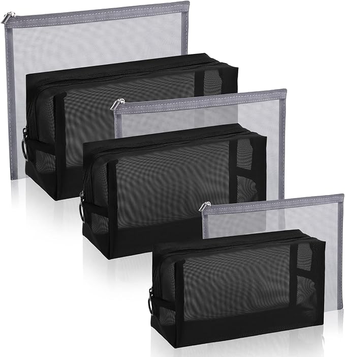 6 Pieces Mesh Makeup Bags Mesh Cosmetic Bag Portable Travel Organizing Zipper Pouch Toiletries Makeup Pouches for Home Office Travel Accessories