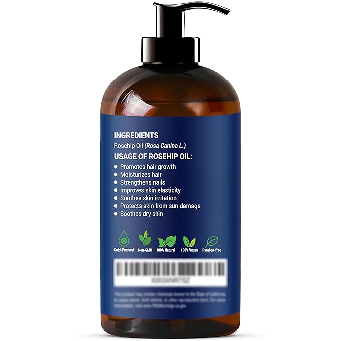 Rosehip Oil for Face 8 fl oz - Rosehip Seed Oil for Gua Sha, Massage, and Skin Care - Aceite de Rosa Mosqueta - Nexon Botanics