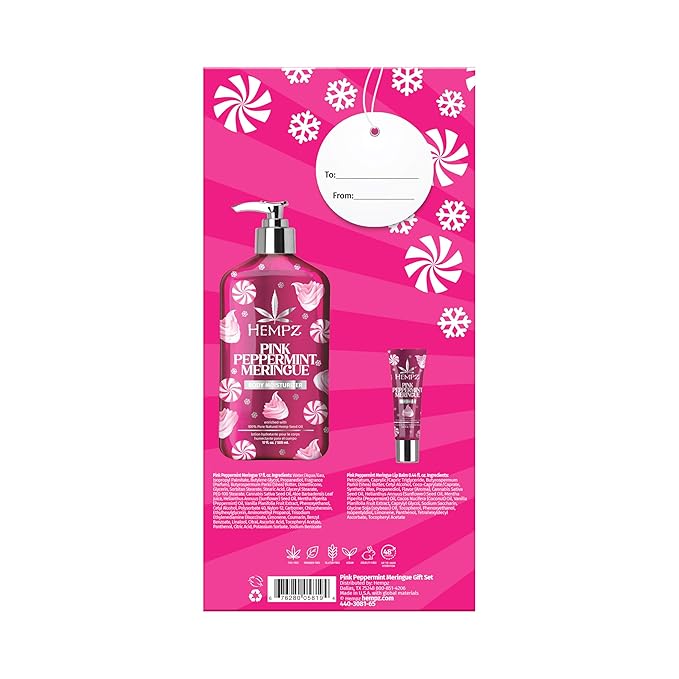 Hempz Festive Mint Hydration Pink Peppermint Meringue Gift Set, Body Loton and Lip Balm Duo, Limited Edition, 17 oz and .44 oz