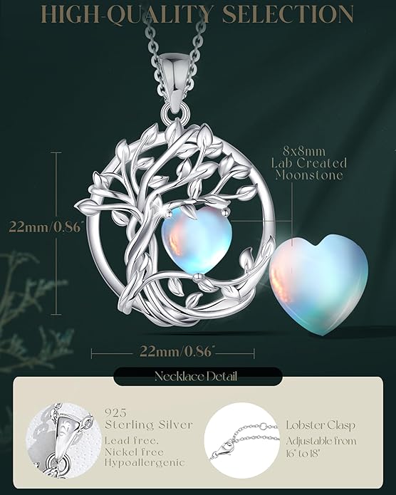 FANCIME Tree of life Birthstone necklace Sterling Silver Pendant Birthstone Necklace Gemstone Anniversary Birthday Jewelry Christmas Gifts for Mom Her Wife
