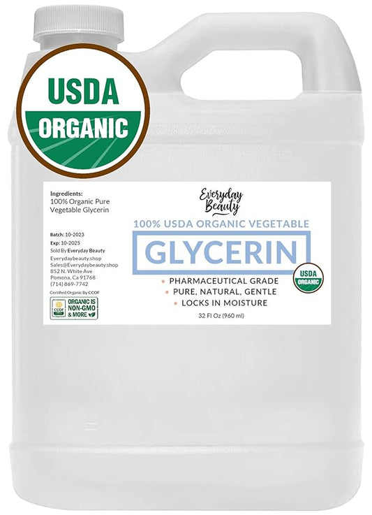 100% Organic Glycerin – USDA Certified - Perfect for DIY Beauty Products, Crafts, and Formulations – Derived From Coconut – Skin and Hair Moisturizer for Deep Hydration – 32 Fl Oz – By Everyday Beauty