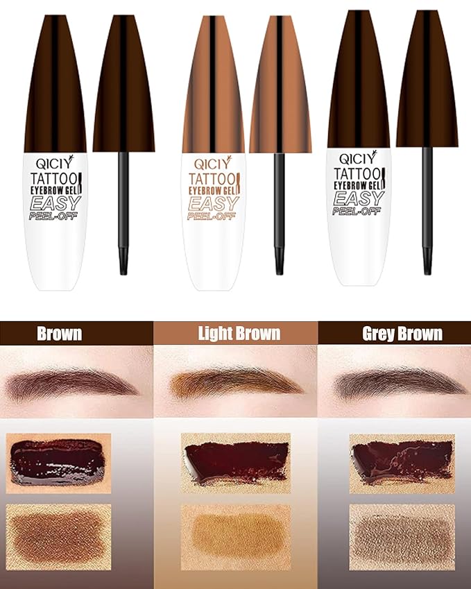 Peel Off Eyebrow Gel Kit,2Pcs Light Brown Tattoo Eyebrow Tinting Gel Easy Peel Off Tinted Eye Brow,Waterproof Long-lasting Up to 3 Days for Women Natural Brows Defined&Fuller Eyes Makeup Gift Set-02