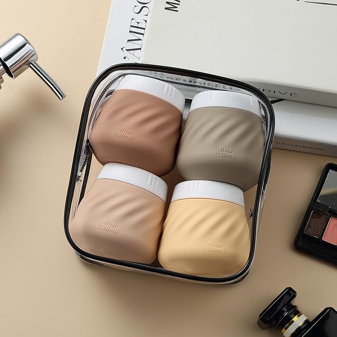 Gemice 4 OZ Travel Size Containers for Toiletries, 4-Pack Leak-Proof Silicone Slime Jars with Lids, BPA Free Small Round Cosmetic Slime Container for Lotion, Cream, Ointments, Travel Essentials