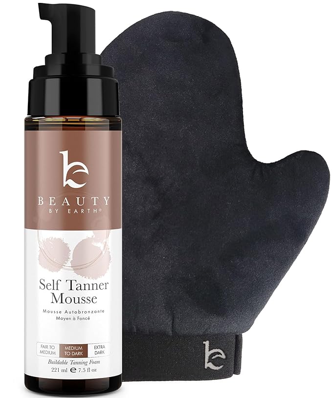Self Tanner Tanning Mousse Kit - USA Made with Natural & Organic Ingredients, Self Tanner Mousse and Mitt, Tan Kit, Fake Tan Tanning Foam, Medium to Dark, Sunless Tanners Best Sellers