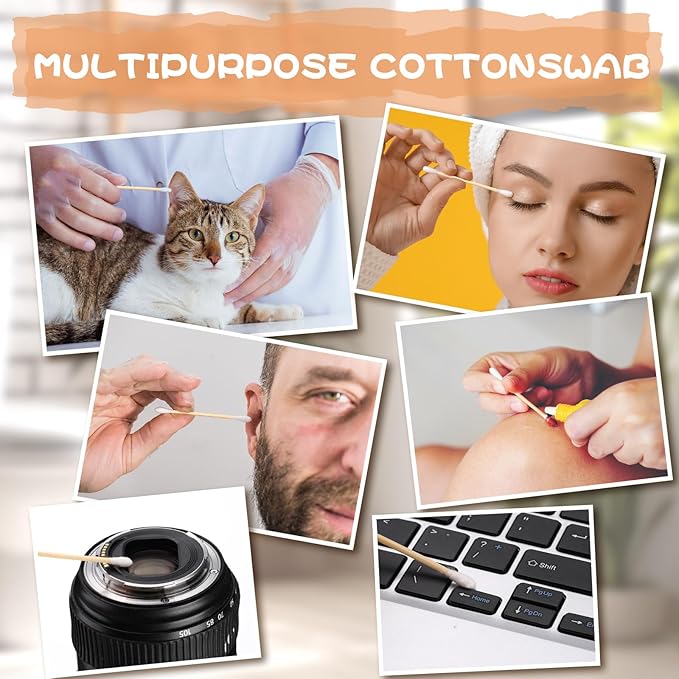 Dunzy 20000 Pcs Bamboo Cotton Swabs Bulk 2.76 Inch Double Round Cotton Swabs with Wooden Sticks Travel Size for Ears Makeup Daily Cleaning Pet Care Arts Crafts