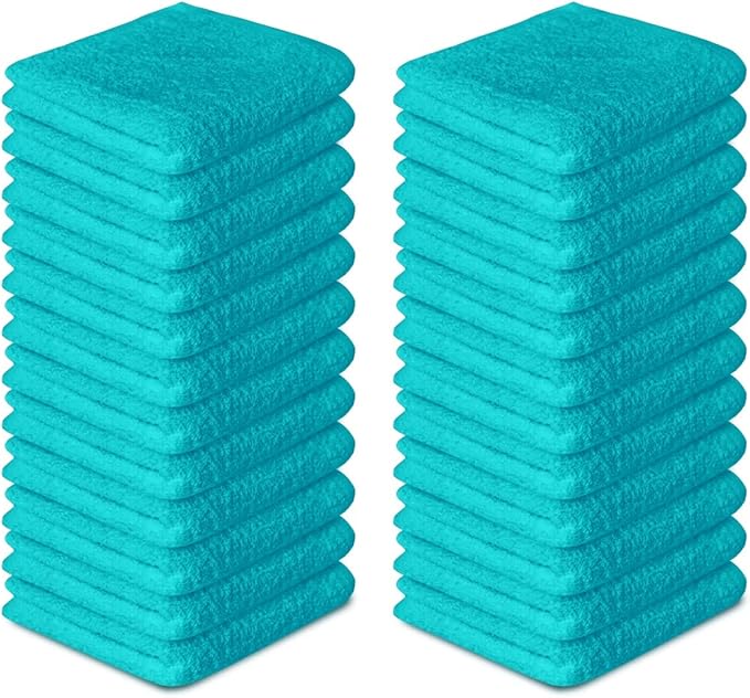 Softolle 100% Cotton Washcloths 60 Pack (12x12 Inches) Soft, Highly Absorbent Washcloth, Face Towels, Wash Cloths for Face, Ring Spun, Bulk Pack (Turquoise)