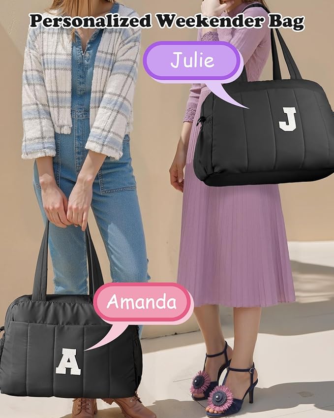 Travel Essentials-Women Duffle Bag with Initial, Personal Item Travel Bags，Gifts for Teen Girls-Gym Bag with Wet Pocket，Lightweight Travel Bags Personalized Tote with Makeup Pouch