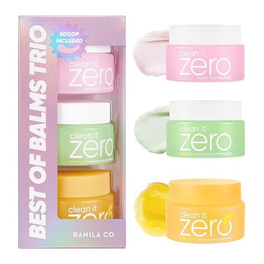 BANILA CO Clean it Zero Best of Balms Trio | Original & Brightening & Pore Clarifying for All Skin Types | Hydrating & Skin Radiance & Blackhead Cleansing (Pack of 3 travel sized balms, 25ml each)