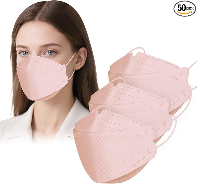 50 PCS KF94 Face Masks Blushpink-4Ply Breathable 3D Face Mask for Adult-Blushpink