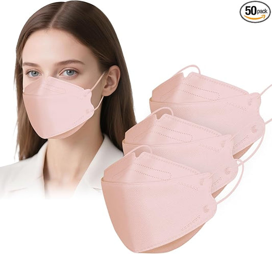 50 PCS KF94 Face Masks Blushpink-4Ply Breathable 3D Face Mask for Adult-Blushpink