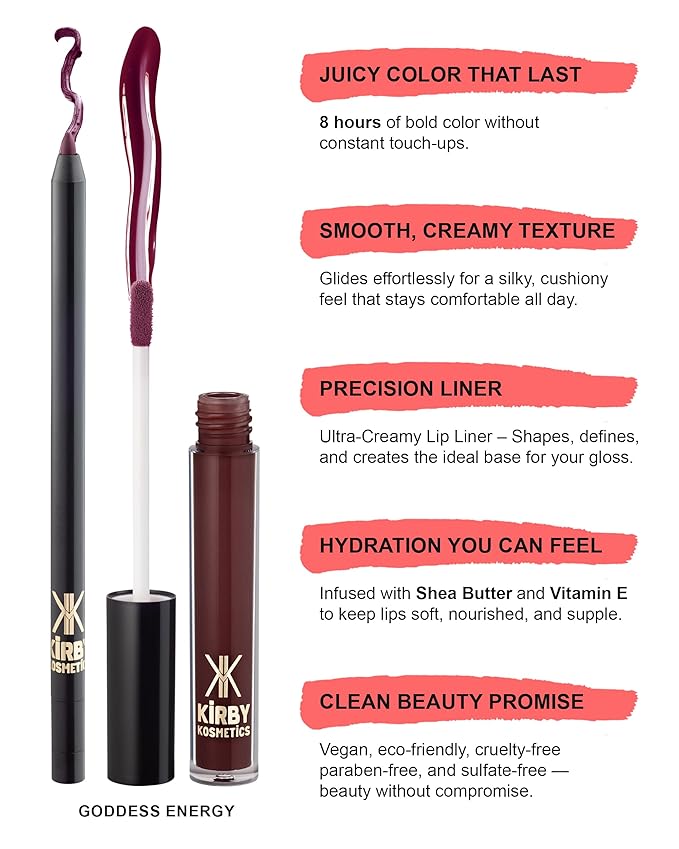 Lip Kit Duo – Goddess Energy - TikTok-Viral Precision Liner & Glossy Liquid Lipstick, Clean 2-Step Set with Hydrating Long-Wear Color – Bold Inclusive Beauty for Everyday Konfidence