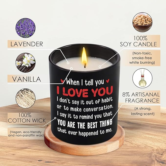 TEEZWONDER Christmas Anniversary Wedding Gifts for Men Women - Long Lasting Vanilla Lavender Candle 10 Oz - I Love You Gift for Him Her, Birthday Gifts for Husband Wife Boyfriend Girlfriend