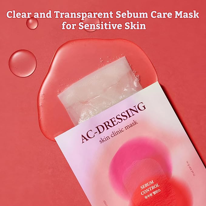 LEADERS AC-Dressing Skin Clinic Mask – Soothing and Calming Sheet Mask for Sensitive, Acne-Prone Skin – Helps Reduce Redness & Irritation, Hydrates, and Balances Skin, Sebum Care Mask – 10 Sheets