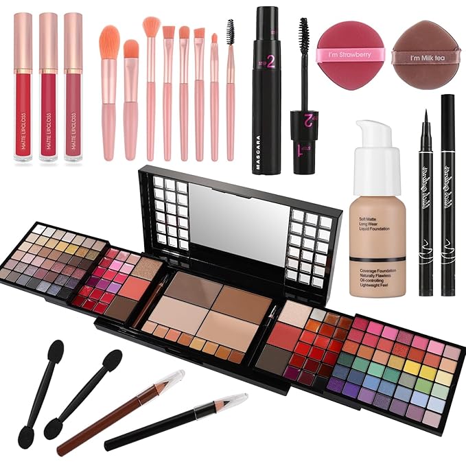 Full Makeup Kit, Makeup Sets for Women Full Kit, All in One Make Up Gift Set for Girls & Women with Eyeshadow,Liquid Lipstick,Foundation,Mascara,Blush,Eyeliner,Contour,Brushes and More