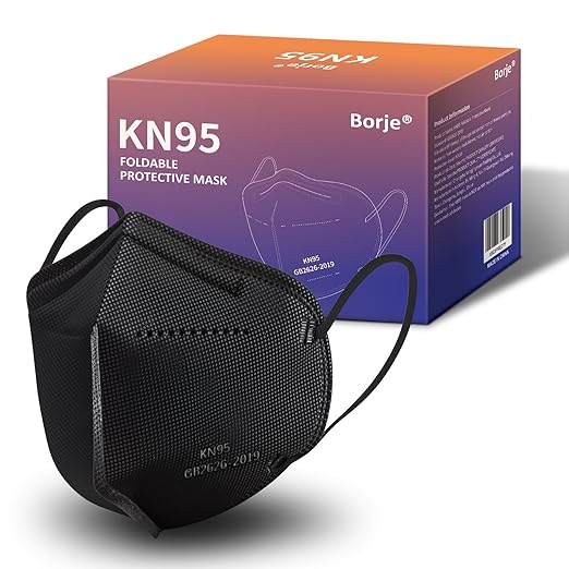 Borje KN95 Face Masks 50 Pcs, Individually Wrapped, 5-Ply Protection Black KN95 Mask, Disposable Face Masks for Adults