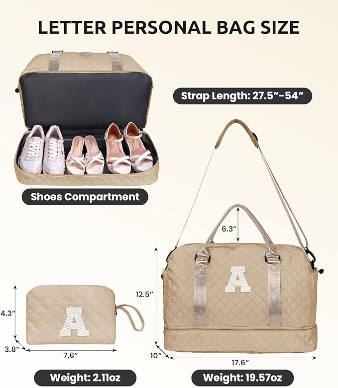 Granddaughter Birthday Gift-Kids Travel Bags with Shoe Compartment, Personalized Weekender Bag, Monogram Overnight Bag for Women, Letter Travel Bag with Makeup Bag (Letter D)